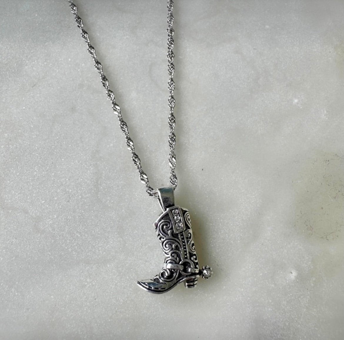 925 Silver Cowboy boot pendant necklace