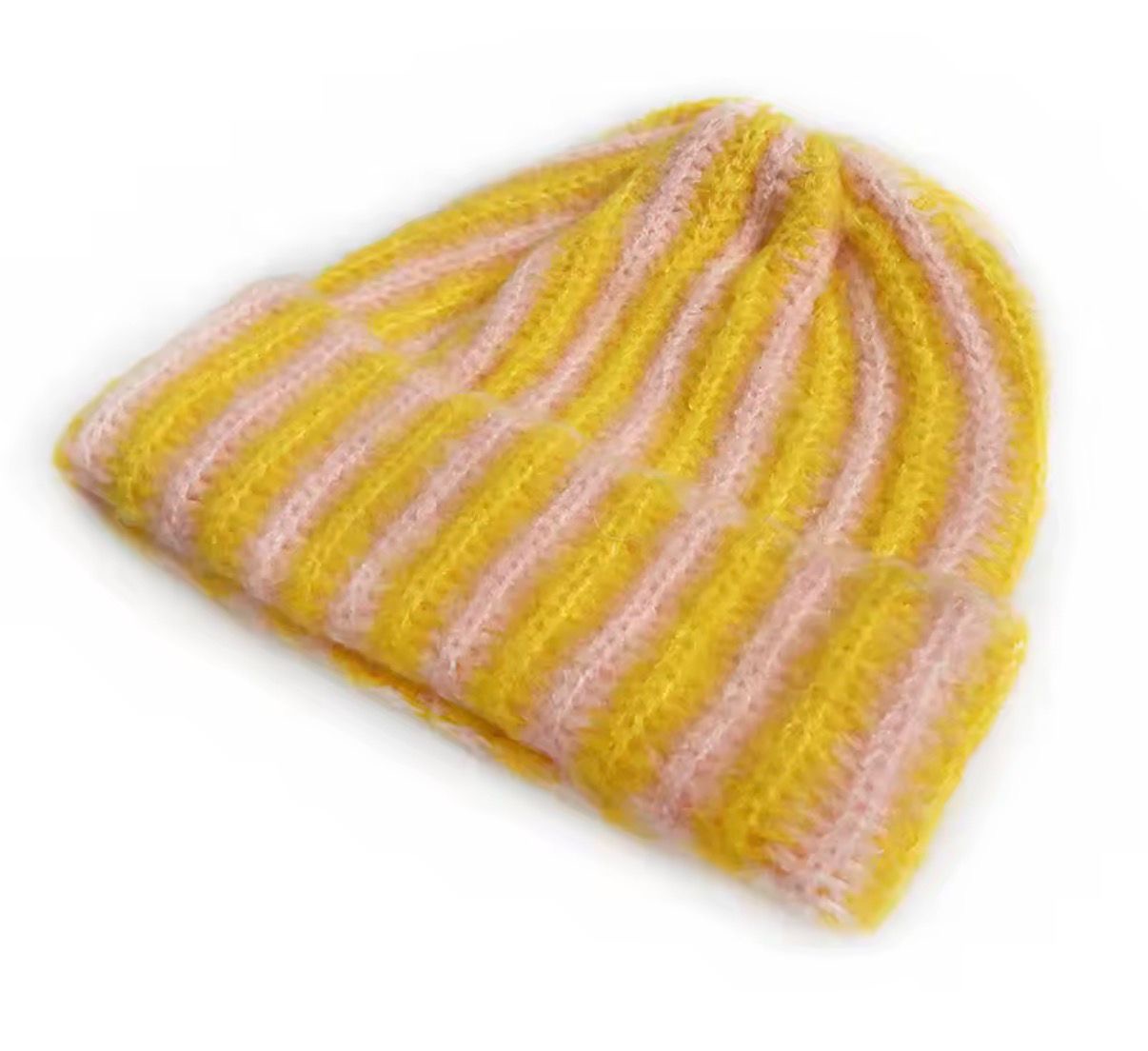 Knitted Beanie - Yellow & Pink