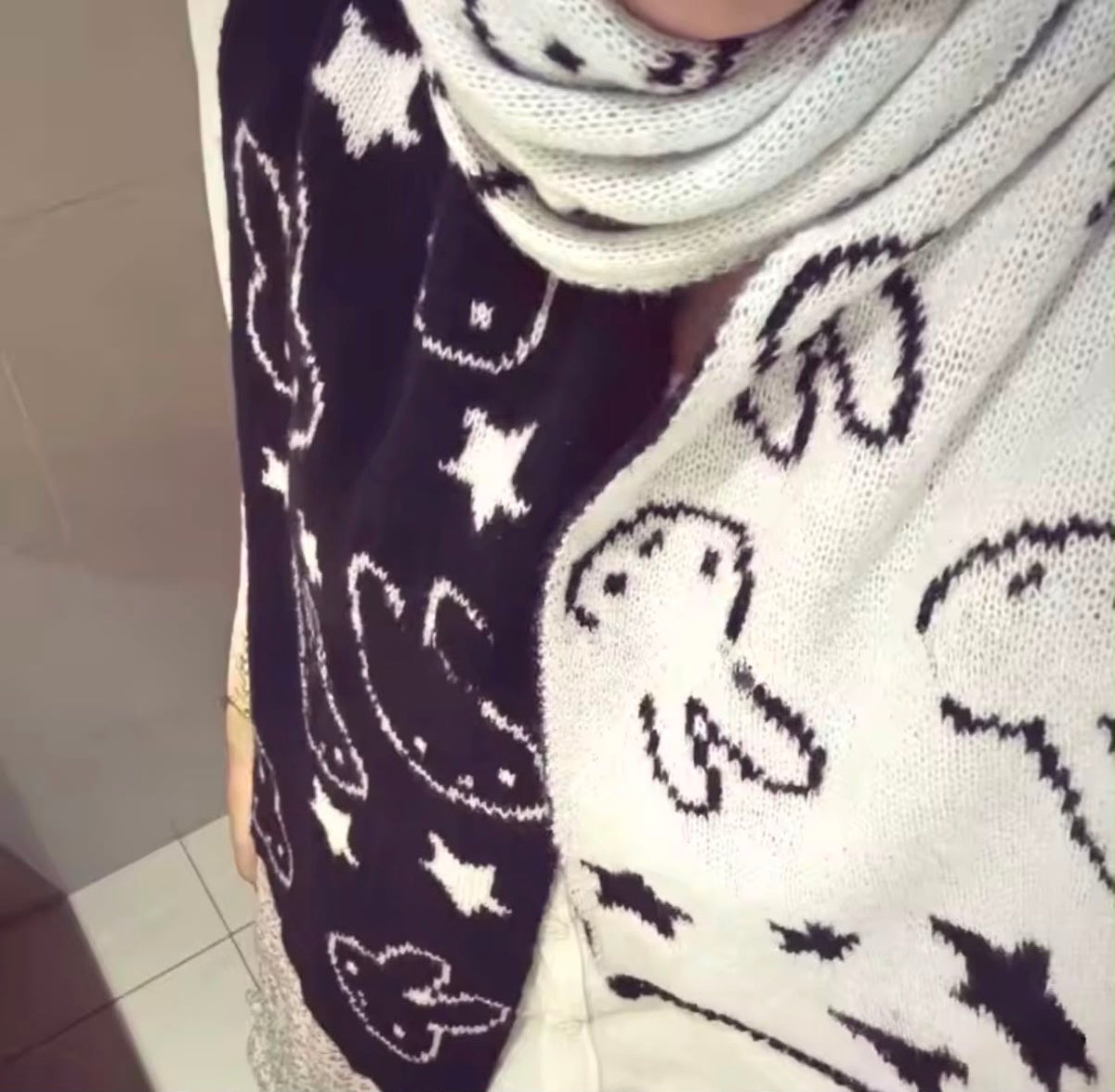 Miffy Double Sided Black and White Knit Scarf