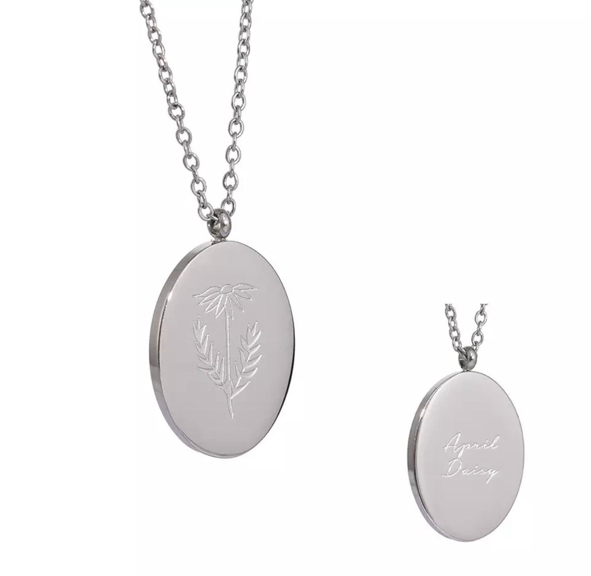 Silver birth flower pendant