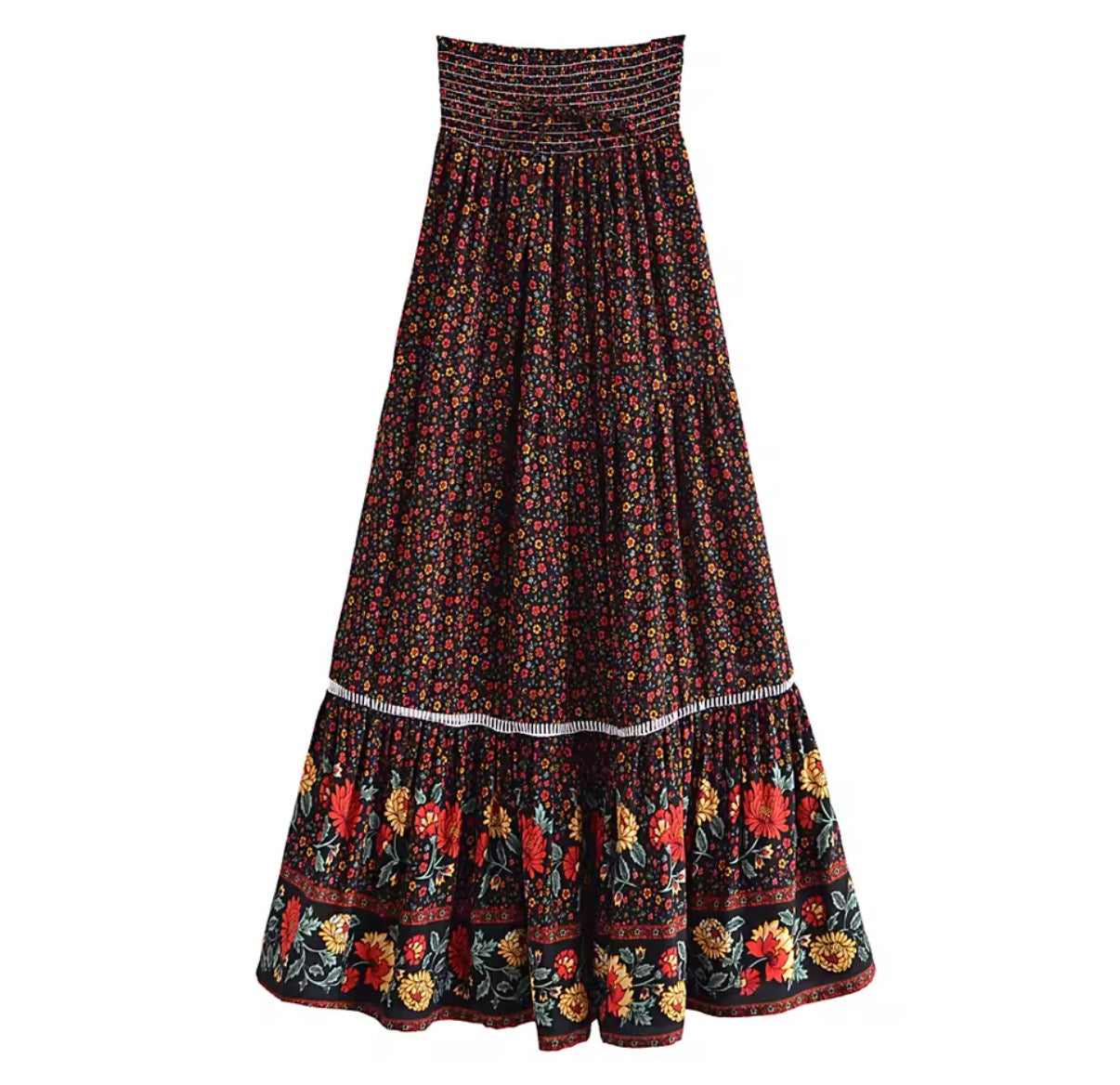 Floral maxi skirt red