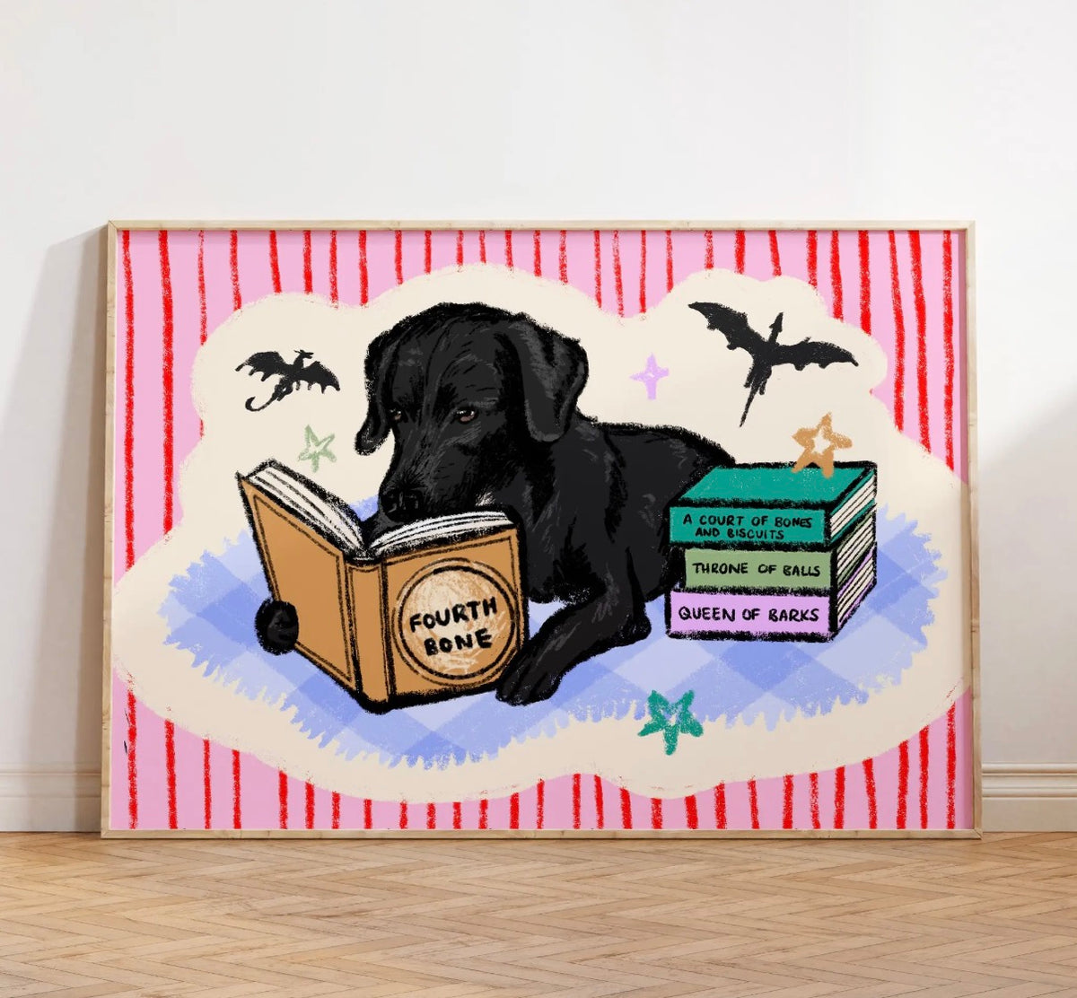 Black dog reading print