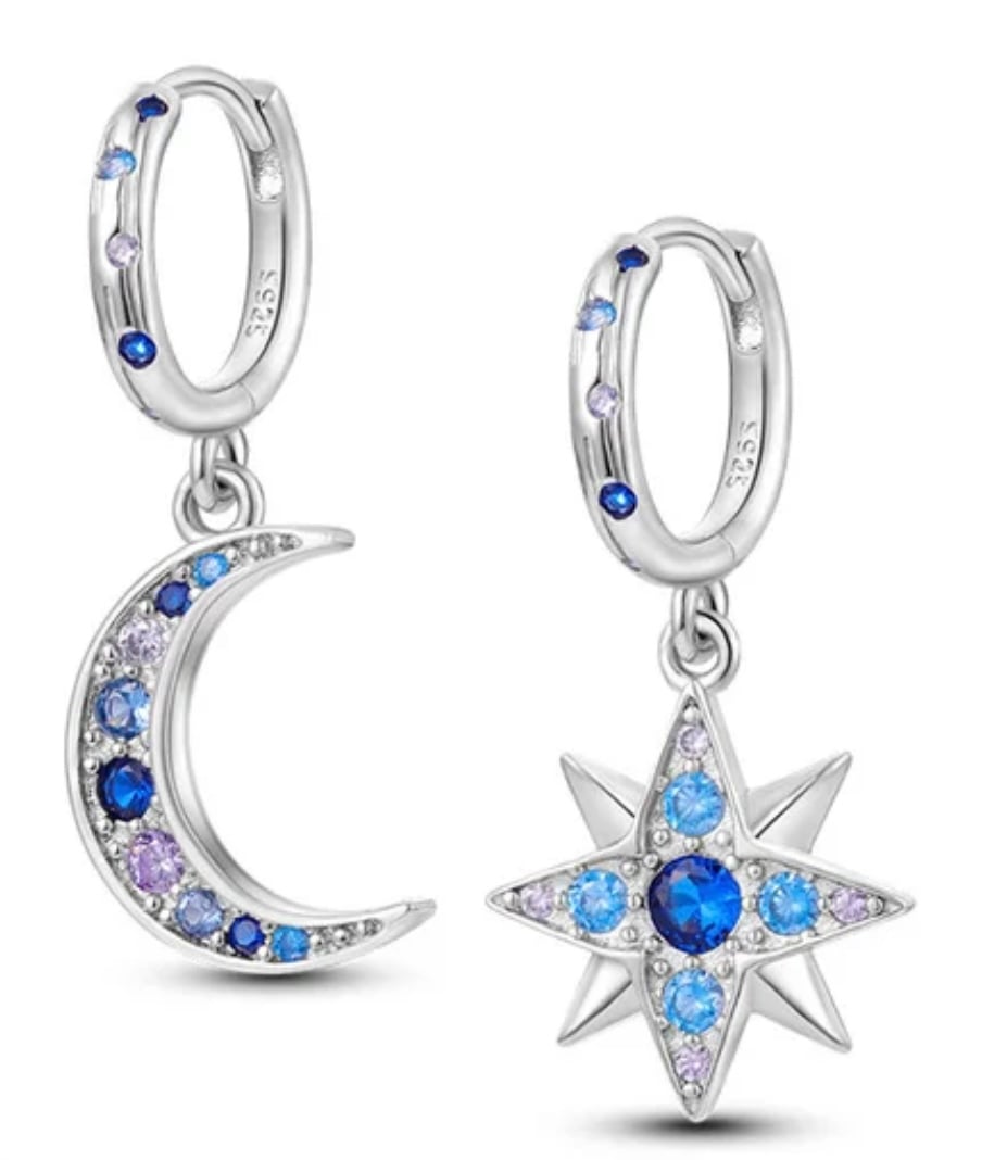 925 Silver moon and star earrings