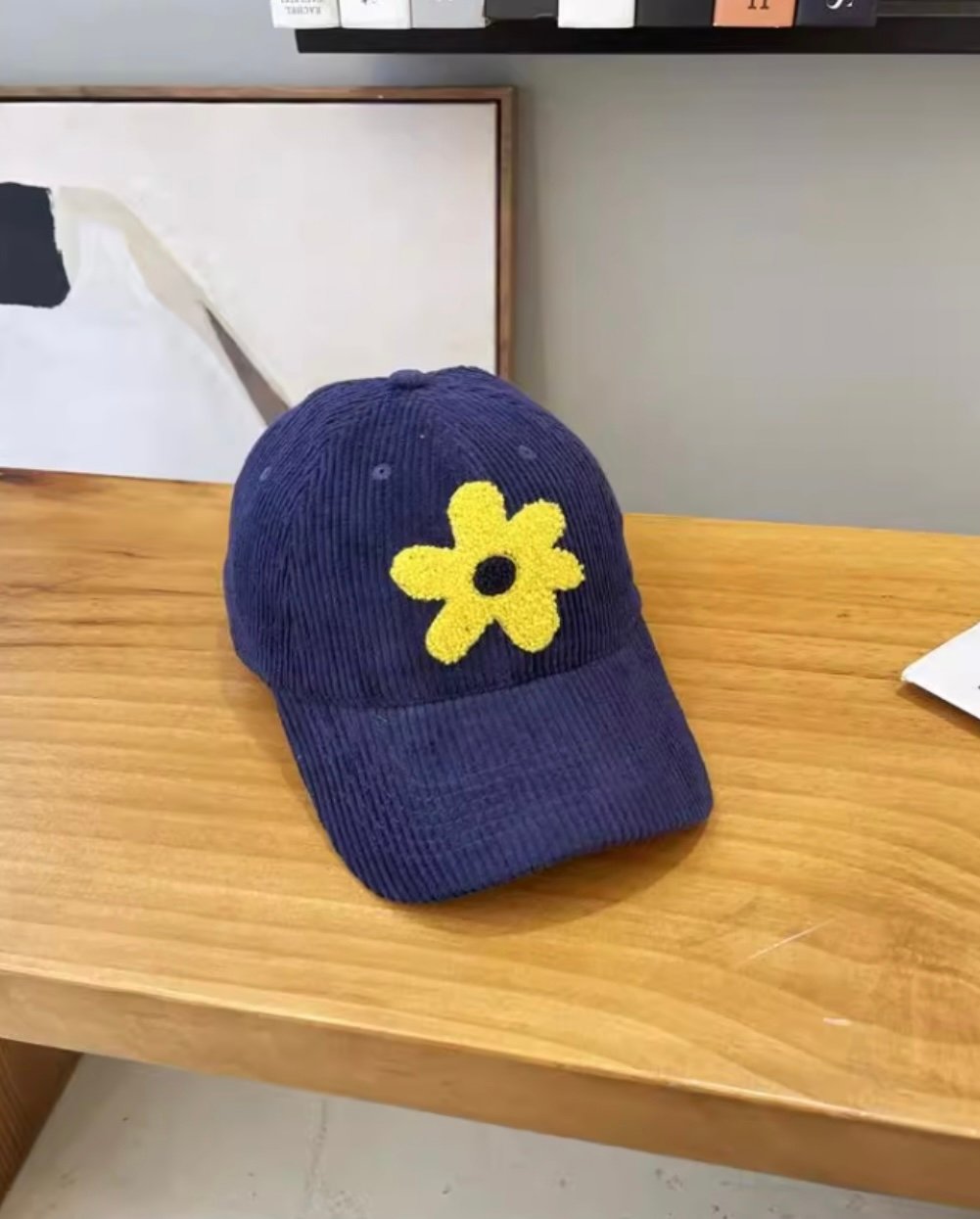 Corduroy caps with plush flower