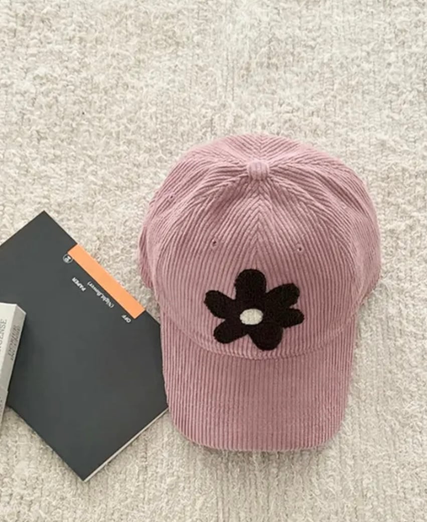 Corduroy caps with plush flower