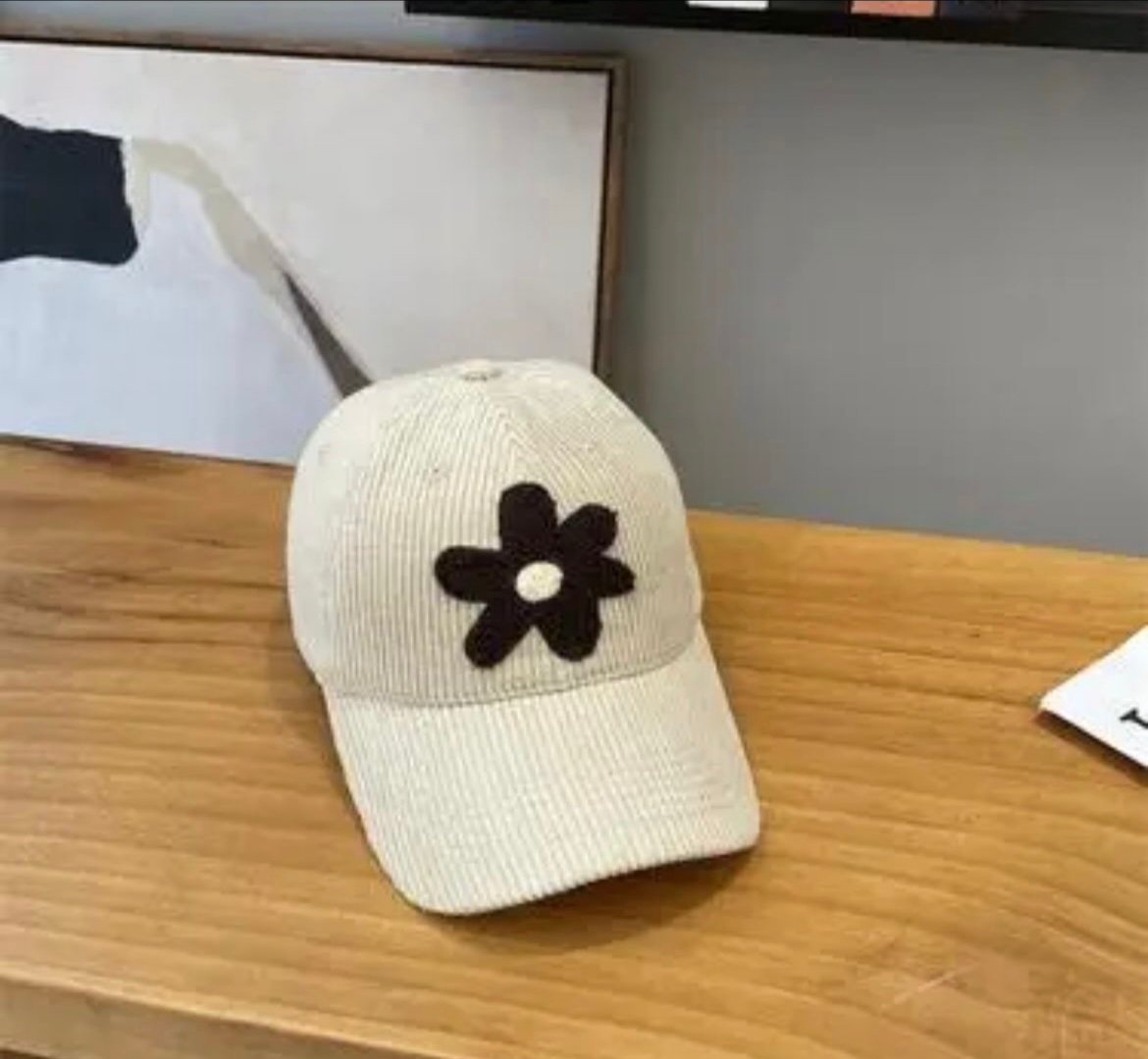 Corduroy caps with plush flower