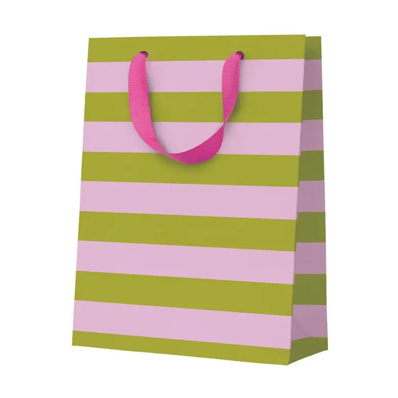 Pink & Green Striped Medium Gift Bag