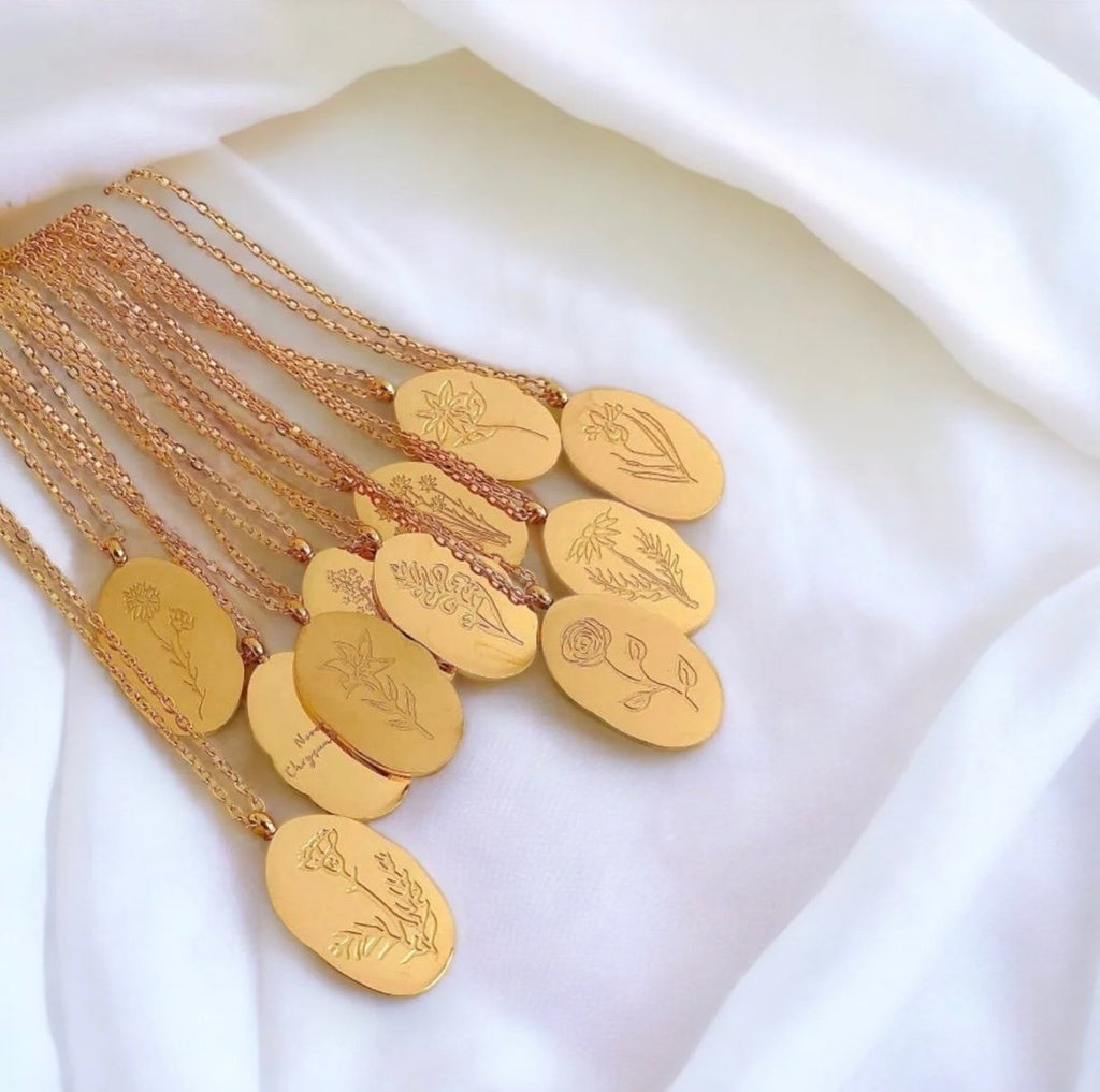 Gold birth flower pendants