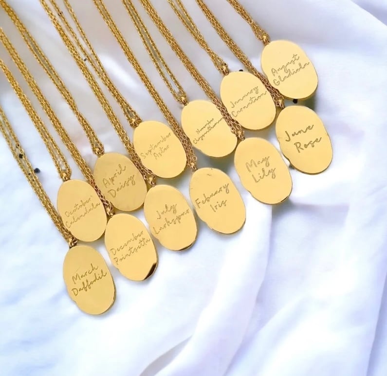 Gold birth flower pendants