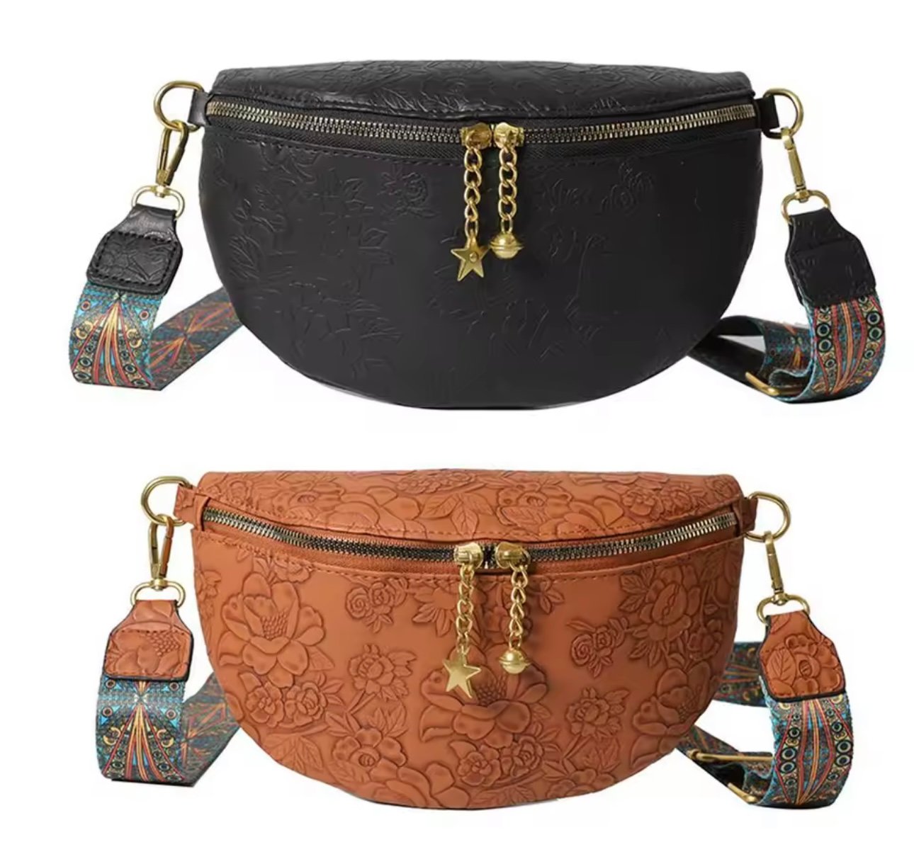 Faux Leather Embroidered Bum Bag