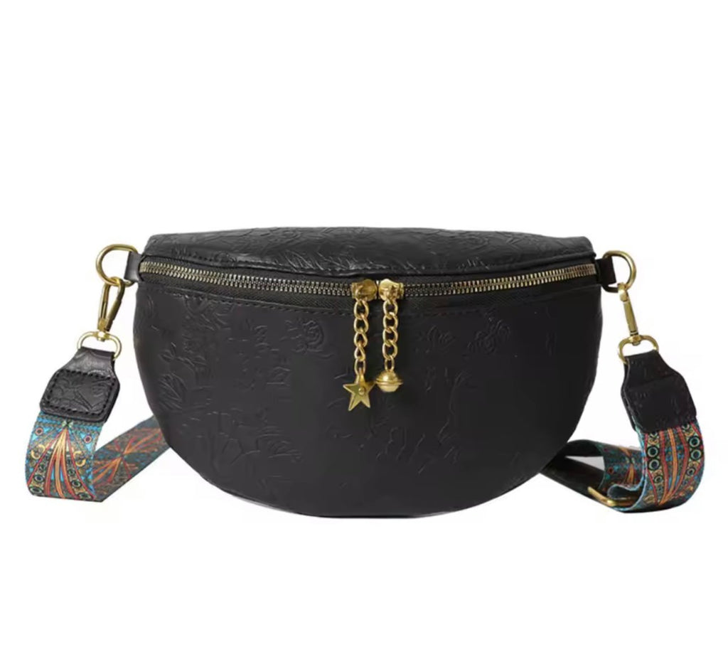 Faux Leather Embroidered Bum Bag