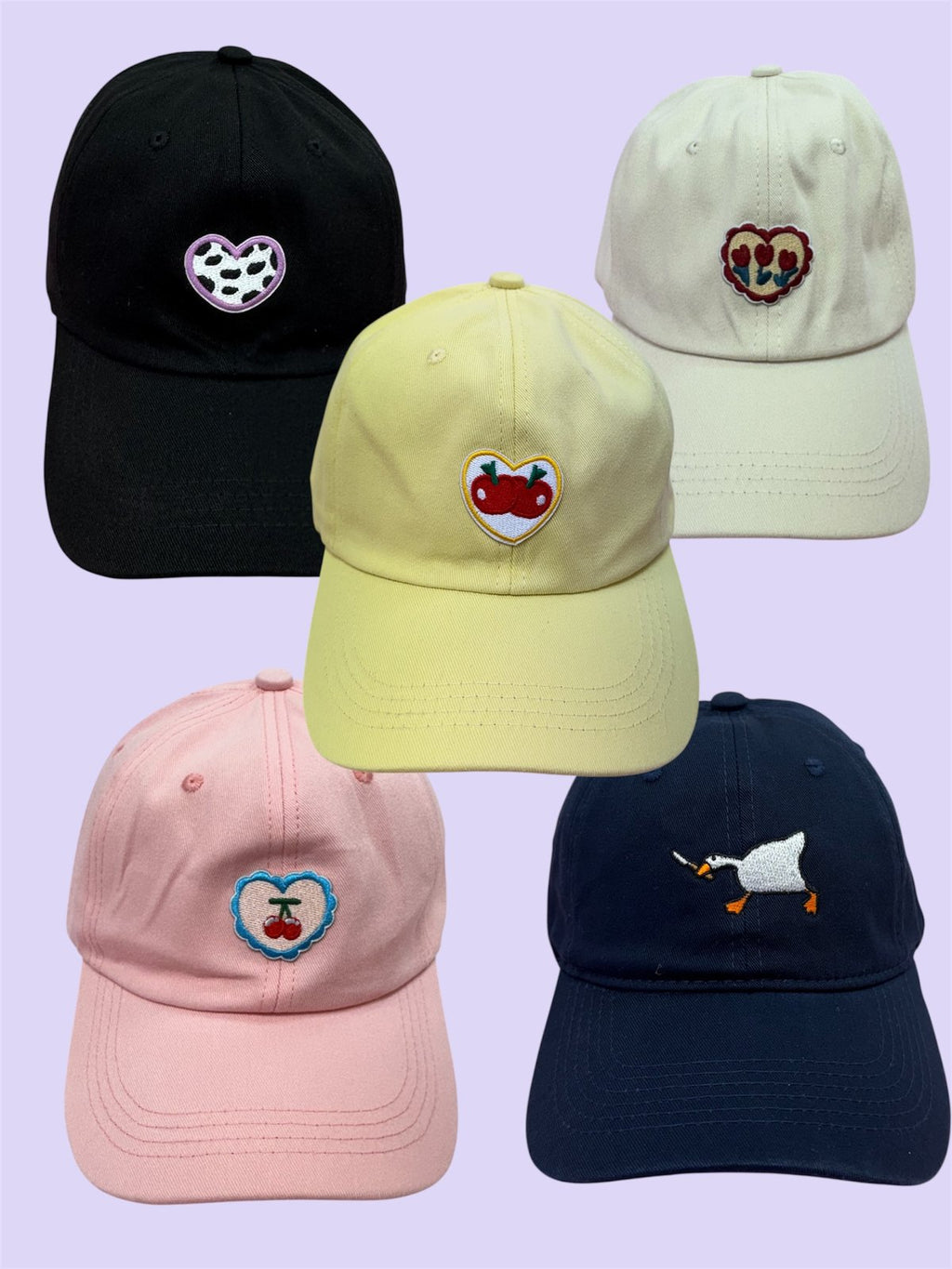 Cute Embroided Caps🍎🐥🍒🐮
