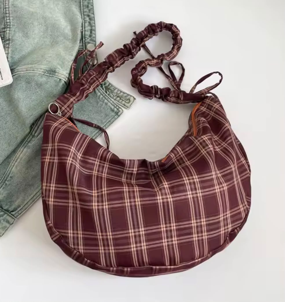 Burgundy plaid crossbody bag