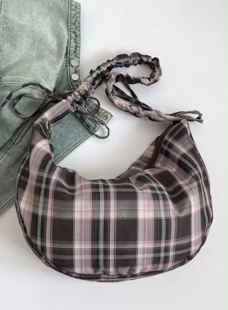 Brown Plaid Crossbody Bag