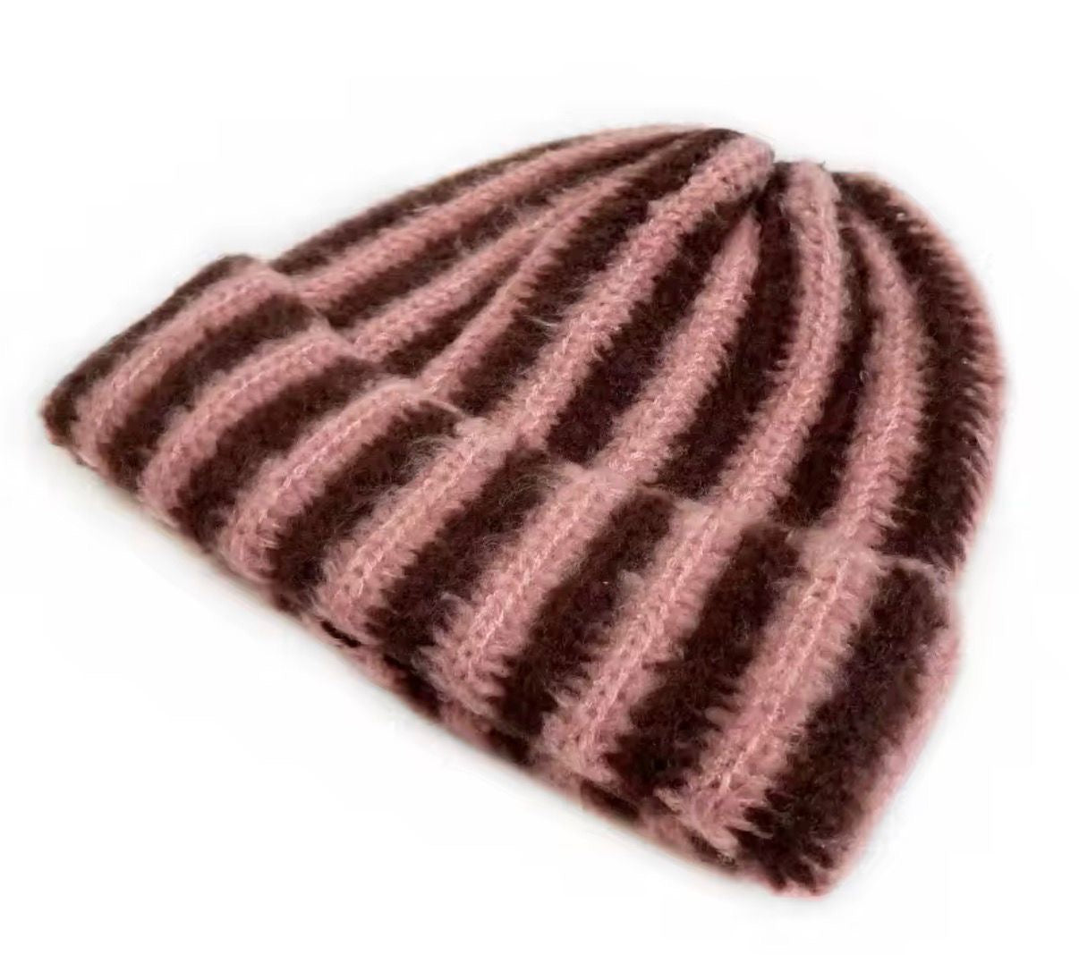 Knitted Beanie - Pink & Brown